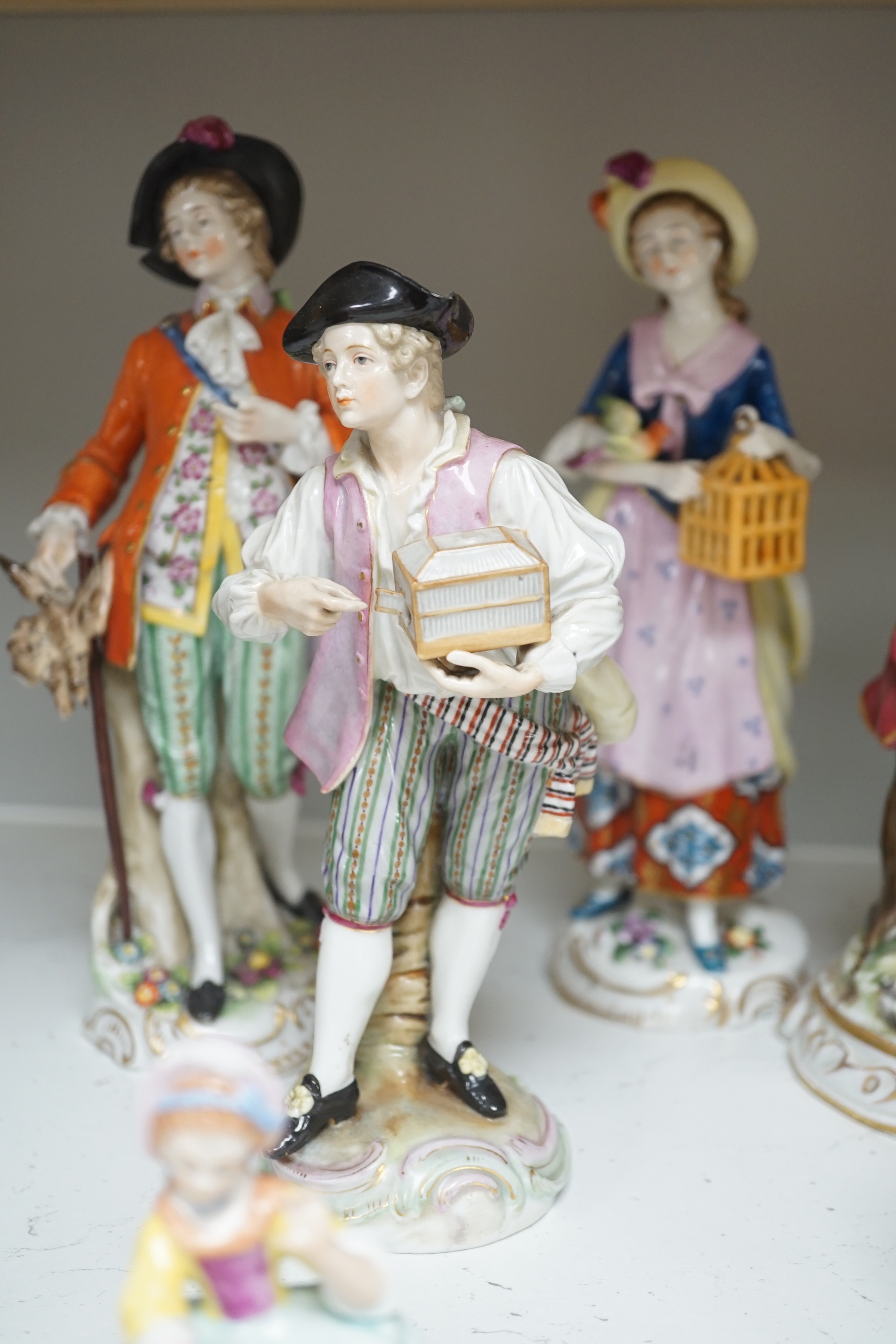 A group of mixed Continental figure groups, by Sitzendorf, etc. tallest 23.5cm (9)